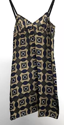 Marni Coffee & Multicoloured Silk Slip Dress Knee Length - Brand Size I / EU 36 • £42