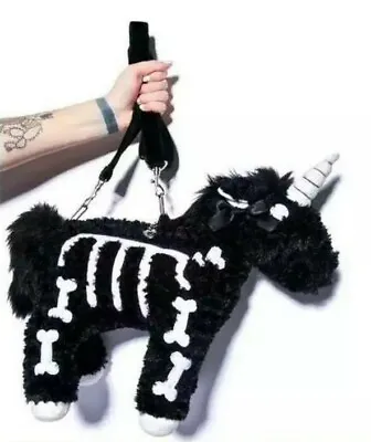 £19.99 • Buy Unicorn Skeleton Plush Faux Fur Shoulder Bag Uk 🇬🇧 Seller Goth Emo Halloween 