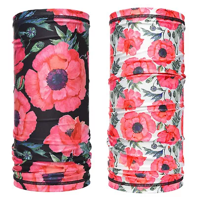 Poppy Scarf Snood Women Floral Neck Tube Ice Silk Cooling Running Bandana Black • £4.99