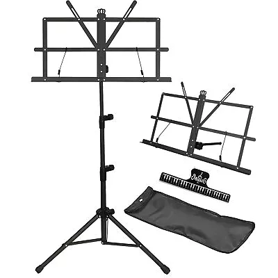 Music Stand - 2 In 1 Dual-Use Desktop Book Stand Folding Music Holder With Ca • $16.86