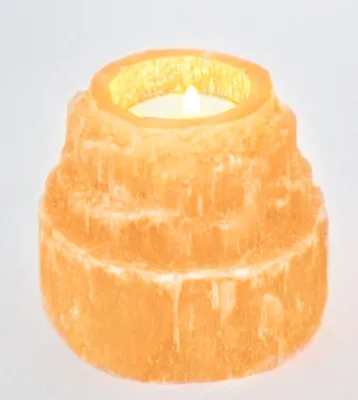 CHARGED Selenite Tower Candle Holder Orange Crystal Protection Meditation Healin • $13.99