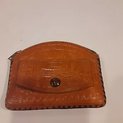 Vintage Mexican Hand Tooled Leather Change Purse • $18