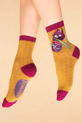 POWDER BAMBOO LADIES TULIP MUSTARD ANKLE SOCKS & GIFT BAG - BNWT Soc621 • £8.75