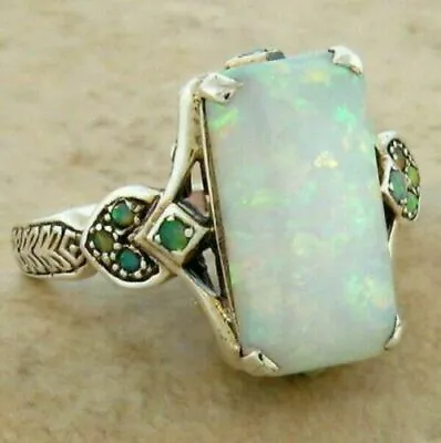 Fashion Silver Plated White Fire Opal Ring Women Jewelry Size 6-10 Simulated • $3.95