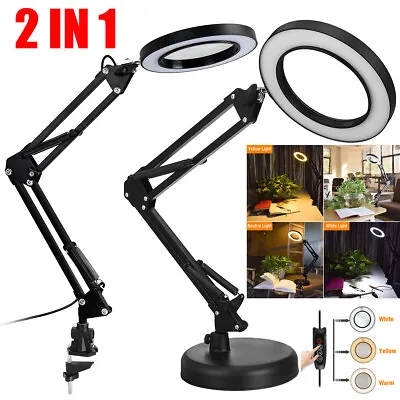 $25.39 • Buy 10X Magnifying Glass Desk Light Magnifier LED Lamp Reading Lamp With Base& Clamp