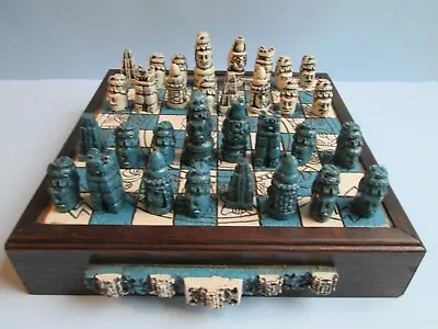 Vintage MAYAN CHESS SET Calendar Board & Pieces COMPLETE! Made In Mexico • $99.99