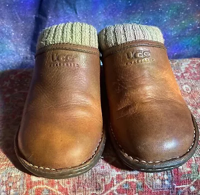 UGG Australia Gael 1937 Comfort Mule Clogs Chestnut Lambskin Sweater Cuff Size 6 • $28