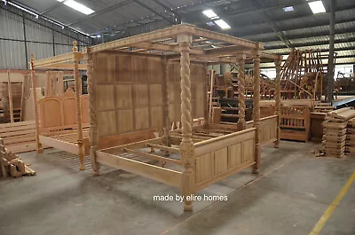 £3499 • Buy TEAK  WOOD Super King Size 6' Raw Natural Finish Four Poster Canopy Tudor Bed 