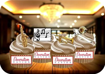 £2.85 • Buy Brass Musical Instrument And Notes - 12 PREMIUM STAND UP Edible Cake Toppers Fun