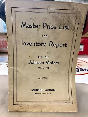 Vintage 1939 Johnson Outboard Boat Motor Master Parts List & Inventory Report • $9.99