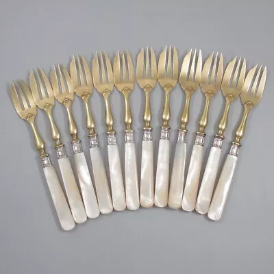 Vintage French Cocktail Cake Dessert Forks Silver Plate Mother Of Pearl 12 Pcs • $159