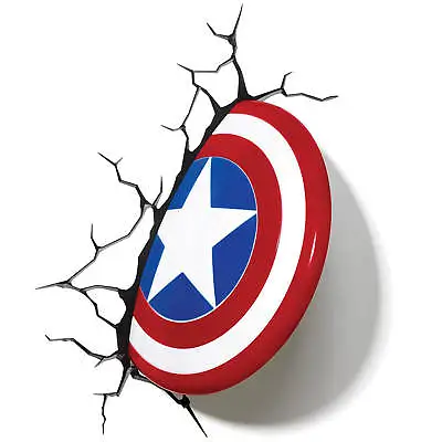 3D Wall Decor LED LAMP From MARVEL Captain America Shield & Sticker Night LIGHT • £18.99