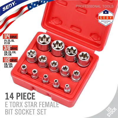14 Pc Torx Star Bit Female E Socket Set Automotive Shop Tools External E4-E24 • $15.99
