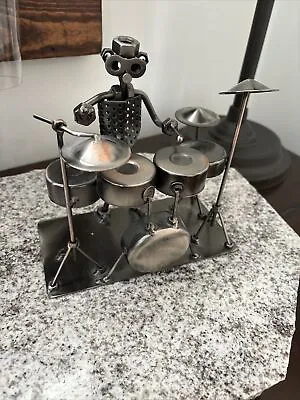 Nuts & Bolts Metal Drummer & Full Set Drums Sculpture Figure Musician Figurine • $18.20