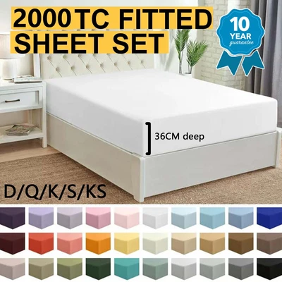$19.99 • Buy Hotel 2000TC Ultra Soft Bed Fitted Sheet Set Pillowcase Single/Double/Queen/King