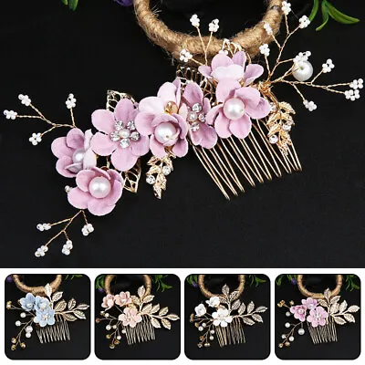 Bride Hair Comb Clip Crystal Rhinestone Flower Pearl Wedding Bridal Hairpin Gift • £2.92