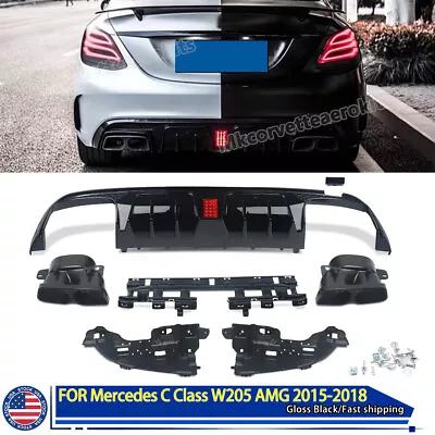 Bumper Diffuser For 15-21 Benz W205 C63 C43 AMG Sedan B Style LED + Exhaust Tips • $256.78