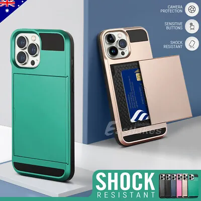 $5.99 • Buy Shockproof Sliding Card Hybrid Case Cover For IPhone 14 Pro Max 13 12 11 XS XR 8