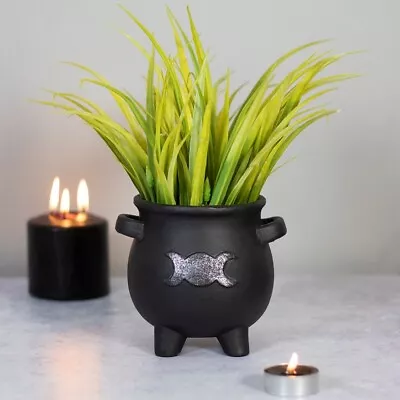 Triple Moon Cauldron Rustic Terracotta Plant Pot Planter Witch/Wicca/Pagan/Goth • £8.99