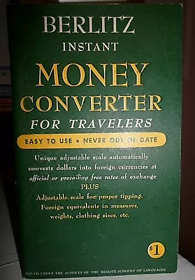 Vintage BERLITZ Instant Money Converter For Travelers 1960  NEVER OUT OF DATE  • $12