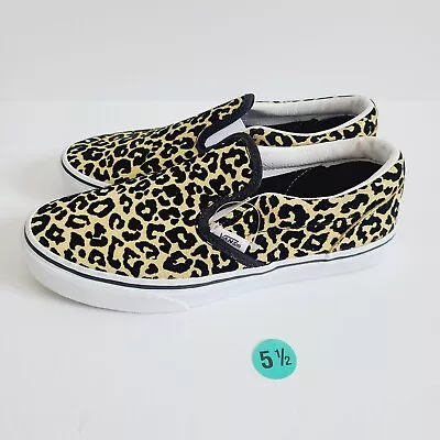 Vans Leopard Print Slip On Shoes Velvet Glitter Size Youth 5.5 Womens 7 • $46.74