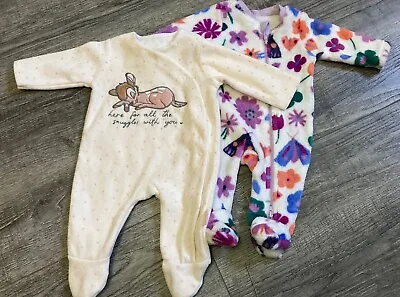 2 Lovely Soft Fleece Baby Girl New Born Sleepsuits • £4.80