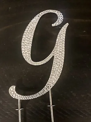 Rhinestone Crystal Silver Letter G Cake Topper Decoration 5-1/4” High • $15