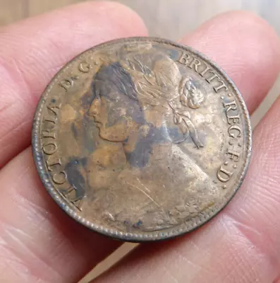 Victoria British Penny Coin Dated 1861 Excellent Detail On Hair Some Tarnish • £69.99