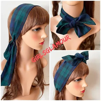 Black Watch Tartan Headband Bandana Headscarf Hair Bow Tie Scottish Burns Night • £2.99