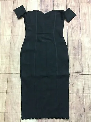 $95 • Buy Herve Leger Bodycon Bandage Cocktail Dress Off Shoulder Midi Black C423 *XL