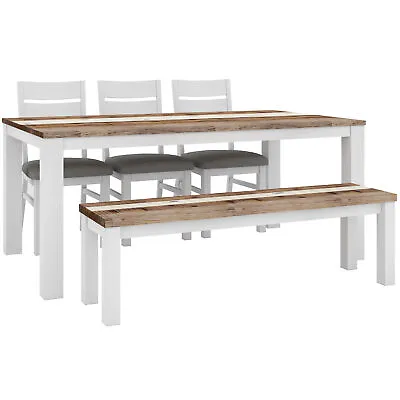 $2263.50 • Buy Orville 5pc Dining Set 1.8m Table 3 Chair 1.5m Bench Solid Timber Multi Color Di