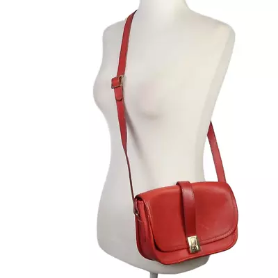 Vintage 90s Michael Green Red Leather Flap Front Crossbody Bag Purse • $34