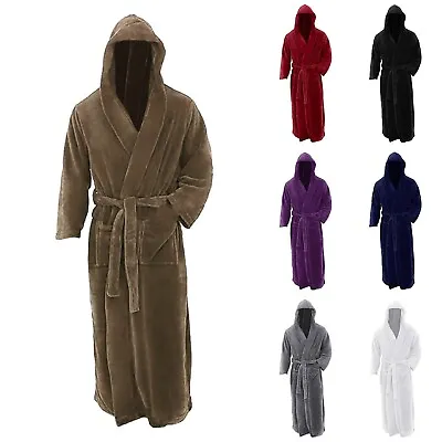 Mens Winter Robe Hooded Plush Long Fleece Spa Bath Robe With Hood And Pockets • $31.92