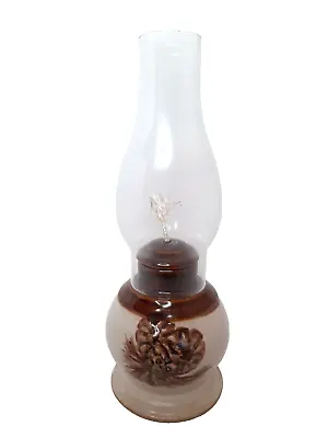 Vintage 19  Dekrech Originals Brown & Beige Pottery Hurricane Lantern Oil Lamp • $29.99