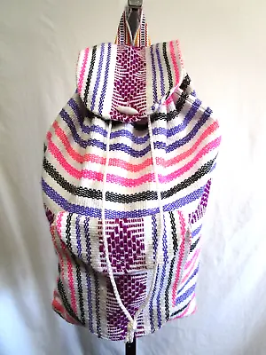 Handmade Woven Baja Mexican Serape Blanket Fabric Multicolor Hippie Backpack • $13.99