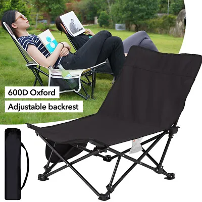 Outdoor Camping Chairs Beach Chair Low Folding Lightweight Fishing Chairs Black • £23.99