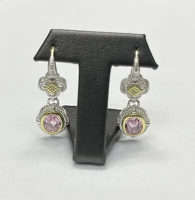 Judith Ripka Clover Top With Oval Station Drop Pink Crystal Diamond Earrings • $475