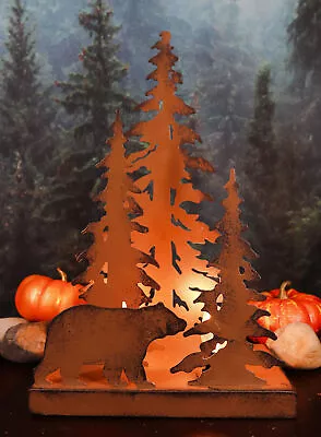Ebros Metal Art Rustic Forest Black Bear By Pine Trees Night Light Sculpture • $48.99