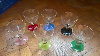 Vintage 1950s Coloured Stem Sherry Port Liqueur Apéritif Glasses • £6