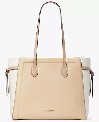 Kate Spade Knott Large Tote Beige & White Leather Laptop Bag Purse K7484 NWT FSY • $304.01