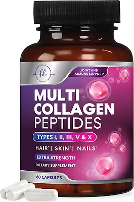 Collagen Peptides Pills 1000mg Hydrolyzed Anti Aging Capsules Types IIIIIIVX • $13.32