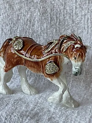 Jeweled Thoroughbred Brown Trinket Box Hand Painted Enamel Swarovski Crystal • $69.99