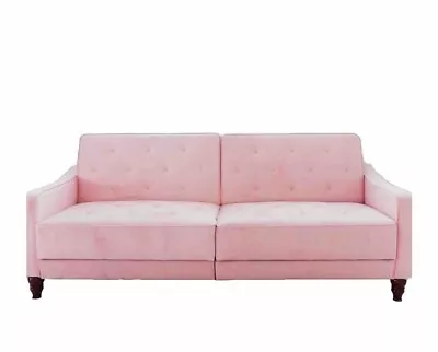 Vintage Pink Reclining Velvet Sleeper Sofa Daybed Tufted Mid Century Modern • $499.99