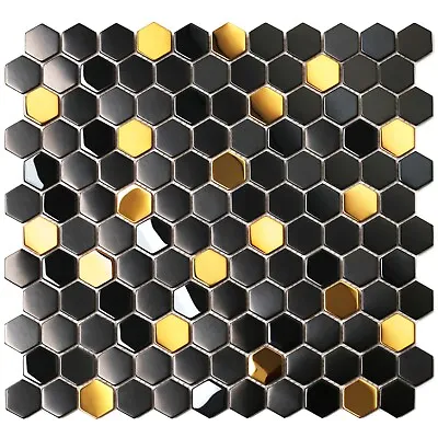 Black And Gold Metal Backsplash Tile 5 Sheets Kitchen Backsplash Metal Mosaic • $115.88