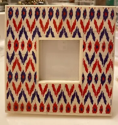 Square Photo Frame 5.5” Mosaic Tile Ivory Red Blue Holds 2x2” Photo Anthropologi • $12