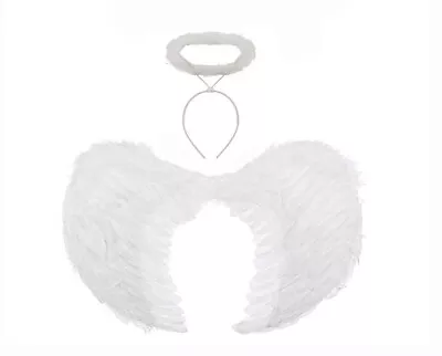 White Angel Fairy Wings And Halo Halloween Christmas Fancy Dress Costume • £7.99