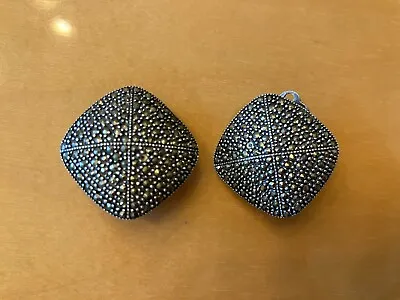 VINTAGE HUGE STUNNING BALI STERLING 925 MARCASITE EARRINGS *14.8 Gm* • $13.99