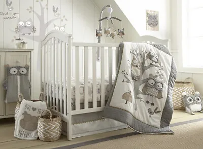 $45 • Buy Levtex Baby - Night Owl Baby Nursery Set - Grey Tan And Cream 5 Pieces