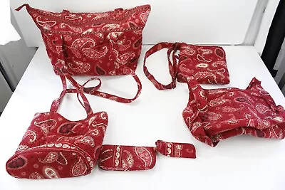 (6) Vera Bradley Mesa Red Paisley Matching Set Duffle Tote Handbag Case USA Made • $79.99