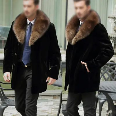 Mens Winter Warm Outwear Thicken Overcoat Faux Fur Collar Coat Snow Parka Jacket • £54.22